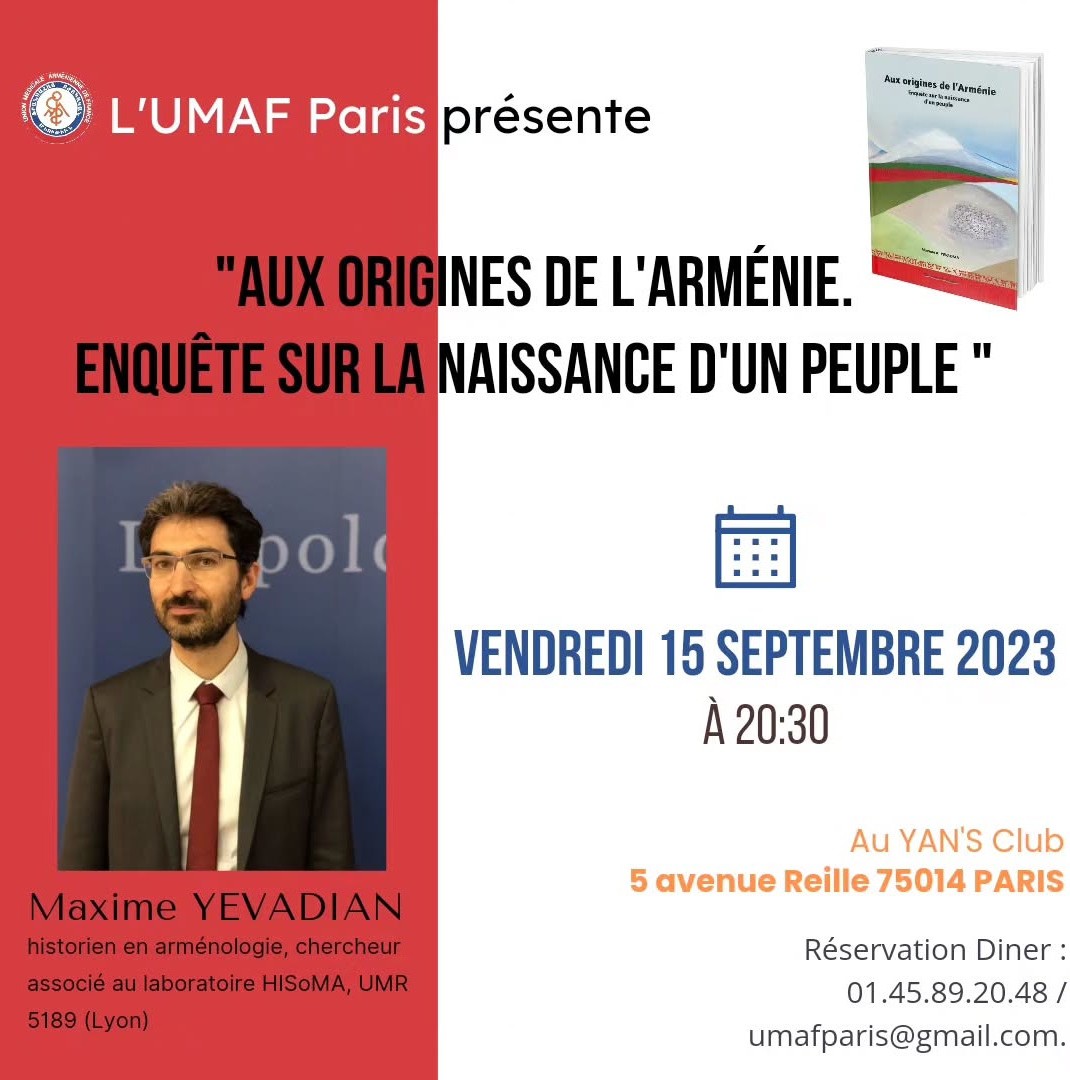 Lire la suite à propos de l’article Vendredi 15 Septembre 2023 – Aux origines de l’Arménie.  Enquête sur la naissance d’un peuple (M. Yevadian)