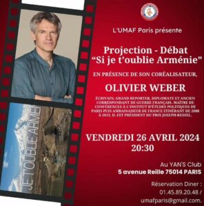 Lire la suite à propos de l’article Vendredi 26 Avril 2024 – Si je t’oublie, Arménie (O. Weber)